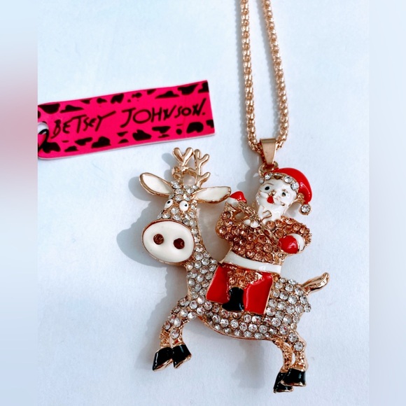 Santa Clause on Reindeer Pendant Necklace - Picture 1 of 4